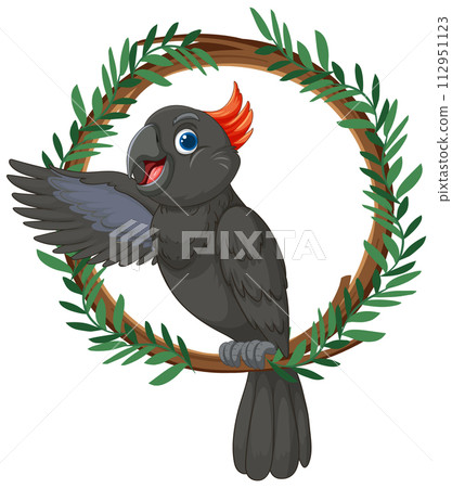 Cheerful Parrot in a Leafy Wreath Cheerful Parrot in a Leafy Wreath 112951123