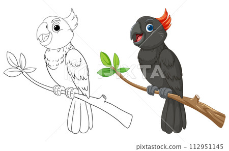 Colorful Parrots on Branches Vector Illustration 112951145