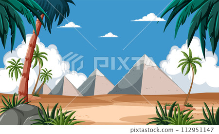 Desert Oasis with Majestic Pyramids 112951147