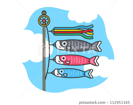 鯉魚旗（畫線顏色）在天空中游動的插圖 112951165