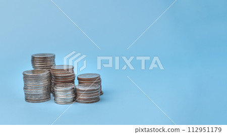 stack coin money on blue background concept finance growth economy stack coin money on blue background concept finance growth economy 112951179