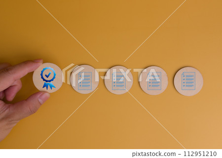 Business technology marketing question certificate feedback management, check satisfaction post research online service, questionnaire survey evaluation concept. 112951210