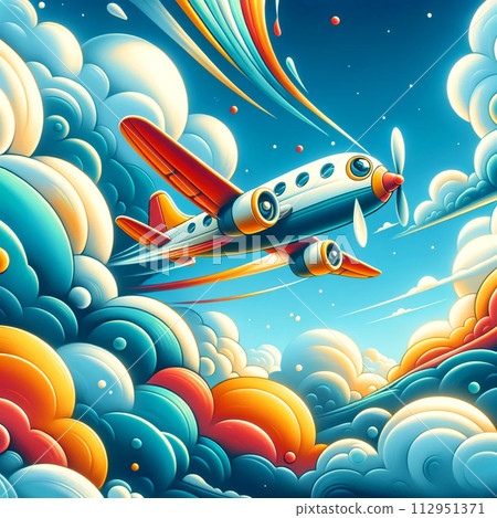 Airplane flying on a background of clouds 112951371