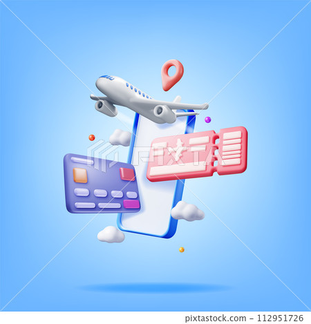 3d Airline Ticket, Airplane and Phone 3d Airline Ticket, Airplane and Phone 112951726