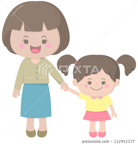 Cute Mother And Daughter Holding Hands Vector Illustration 112952177