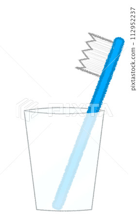 Crayon illustration of toothbrush and cup 112952237