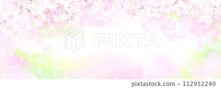 盛開的櫻花和新鮮的綠色 112952240