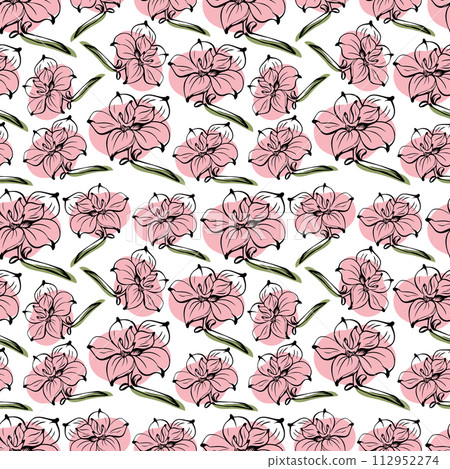 Seamless pattern with spring and summer colors. Sketch-style magnolia hand-drawn on white background Seamless pattern with spring and summer colors. Sketch-style magnolia hand-drawn on white background 112952274