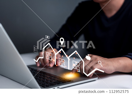 Real estate brokers use advanced technology to analyze market sales for home property tax investments handle construction. 112952575