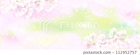 Cherry blossoms in full bloom and fresh green 112952757