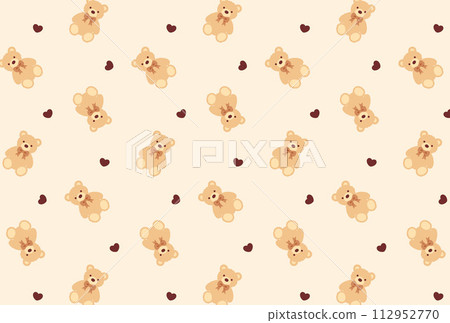 無縫圖案與可愛的泰迪熊和心 112952770