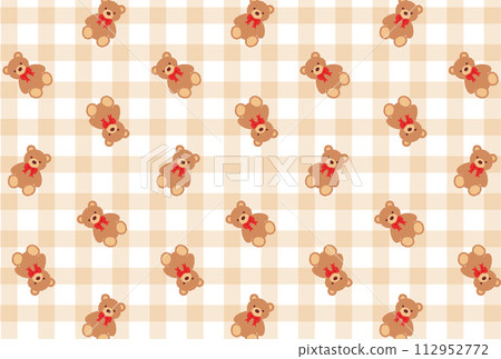 Gingham seamless pattern with cute teddy bears Gingham seamless pattern with cute teddy bears 112952772