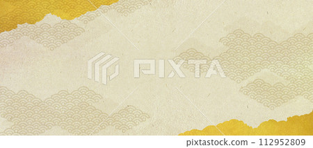 Traditional Japanese paper with gold frame and Japanese pattern Traditional Japanese paper with gold frame and Japanese pattern 112952809