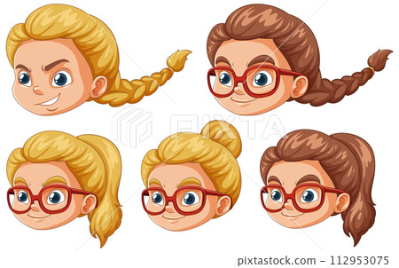 Diverse Cartoon Children Faces 112953075