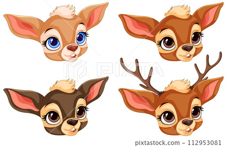 Adorable Cartoon Deer Expressions Set 112953081
