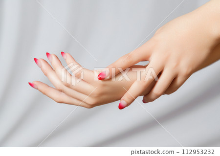 Beautiful woman's hands on light background. Care 112953232