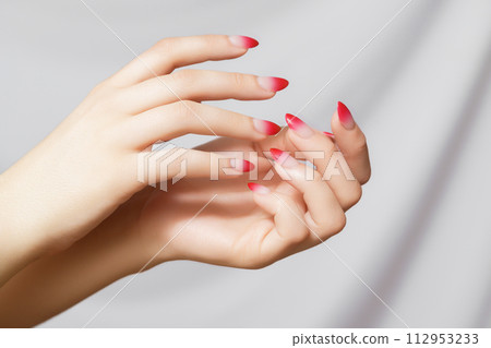 Beautiful woman's hands on light background. Care Beautiful woman's hands on light background. Care 112953233