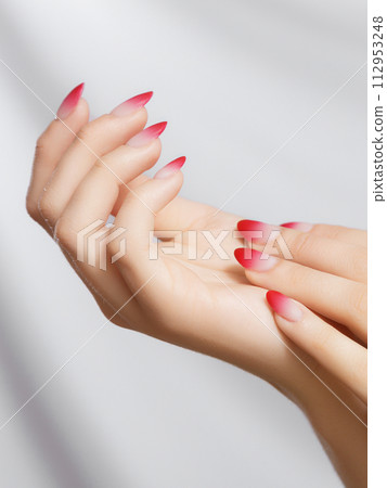 Beautiful woman's hands on light background. Care 112953248