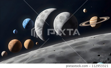 Planets and stars in outer space. Science fiction wallpaper. Generative AI 112953321