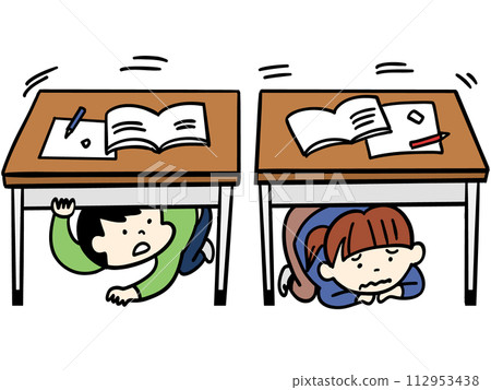 Earthquake evacuation drill at school 112953438