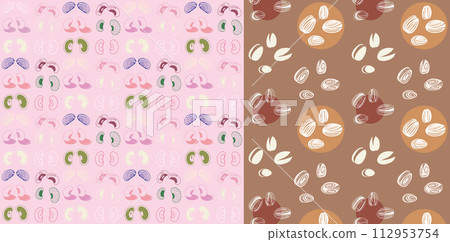 粉色彩色種子與咖啡色豆子圖案化向量圖 112953754