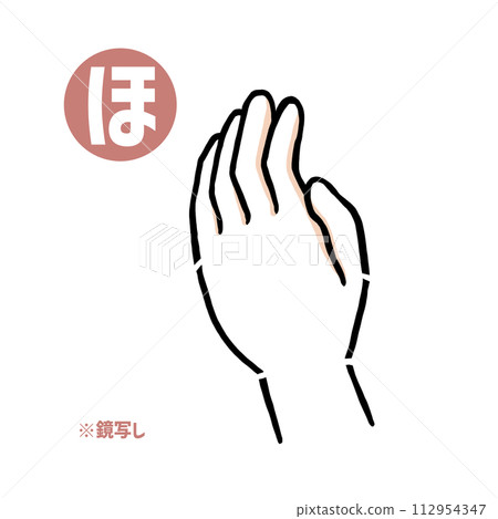 Mirror copy of the sign language finger character “ho” Mirror copy of the sign language finger character “ho” 112954347