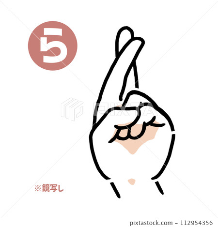 Mirror copy of sign language finger letter “ra” Mirror copy of sign language finger letter “ra” 112954356