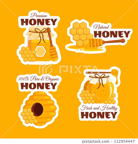 Honey Store Label Flat Cartoon Hand Drawn Templates Background Illustration 112954447