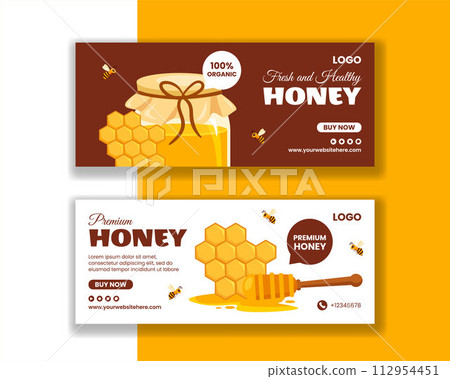 Honey Store Horizontal Banner Flat Cartoon Hand Drawn Templates Background Illustration 112954451
