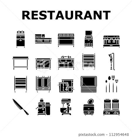 restaurant equipment kitchen cafe icons set vector 112954648