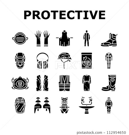 ppe protective safety kit icons set vector 112954650
