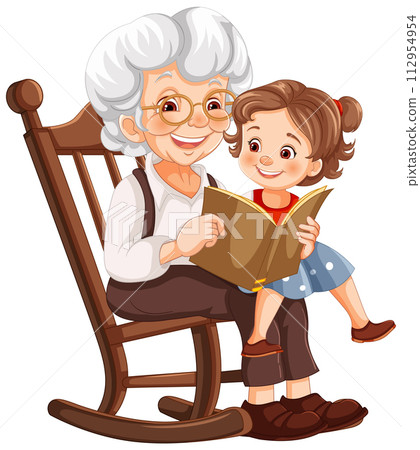 Grandmother Reading to Grandchild Illustration Grandmother Reading to Grandchild Illustration 112954954