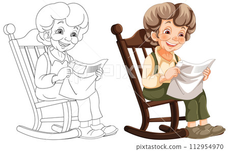 Elderly Woman Relaxing with Newspaper 112954970