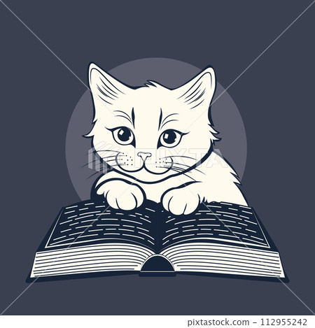 White kitten reading book White kitten reading book 112955242