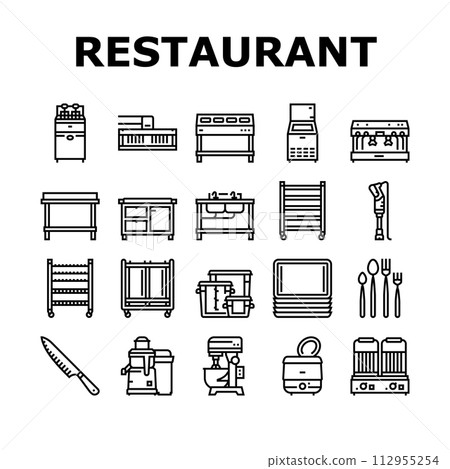 restaurant equipment kitchen cafe icons set vector 112955254