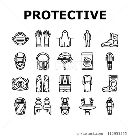 ppe protective safety kit icons set vector ppe protective safety kit icons set vector 112955255