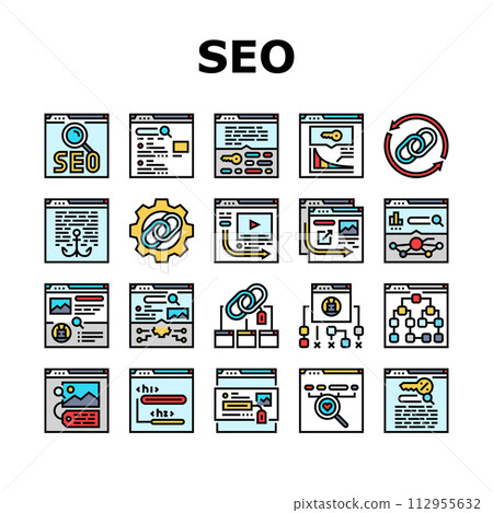 seo optimize community icons set vector 112955632
