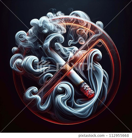 No Smoking Sign with Burning Cigarette No Smoking Sign with Burning Cigarette 112955668