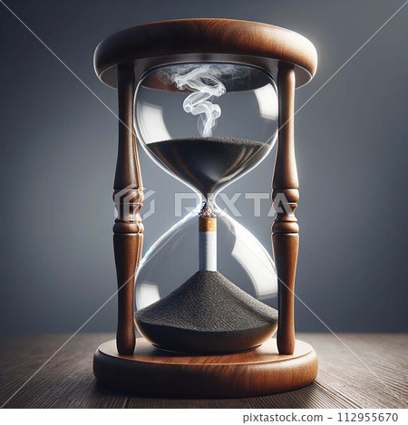 Cigarette in Hourglass Concept of Wasted Time Cigarette in Hourglass Concept of Wasted Time 112955670