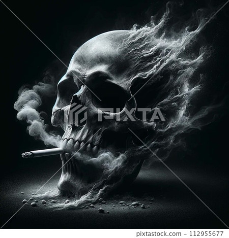 Flaming Skull with Cigarette Symbolizing Danger Flaming Skull with Cigarette Symbolizing Danger 112955677
