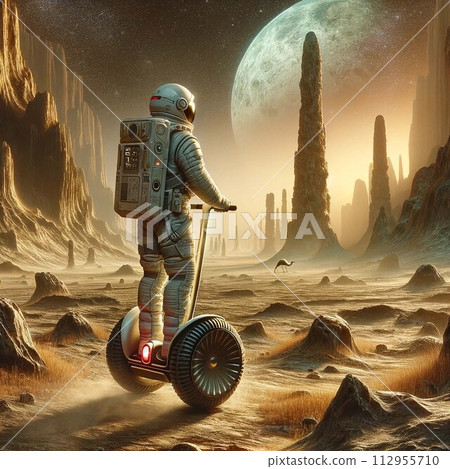 Astronaut on Segway Exploring Alien Landscape 112955710