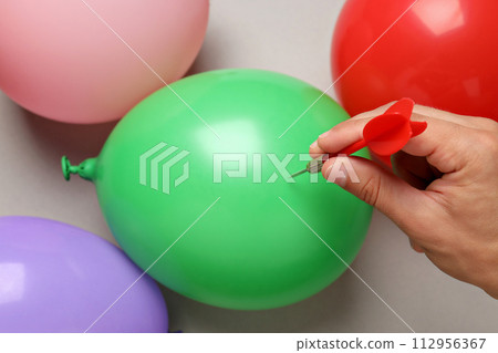 Stress theme concept, colored ball with needles. 112956367