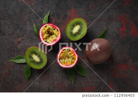 Concept of delicious and fresh exotic fruits Concept of delicious and fresh exotic fruits 112956403