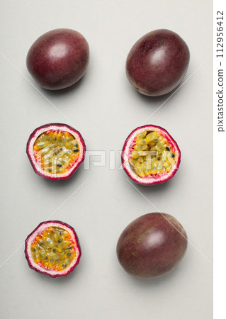 Concept of delicious and juicy exotic fruit - passion fruit Concept of delicious and juicy exotic fruit - passion fruit 112956412
