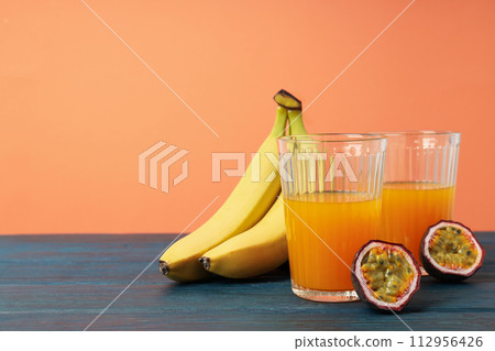Concept of delicious and fresh exotic fruits juice Concept of delicious and fresh exotic fruits juice 112956426
