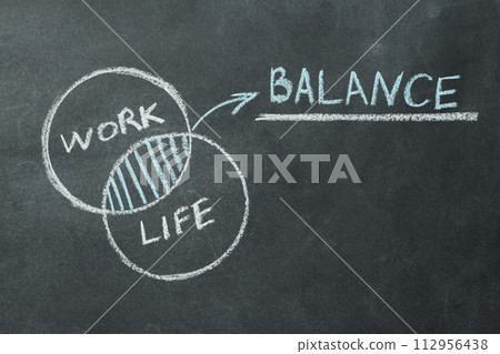 Work-life balance concept, drawing on a blackboard. 112956438