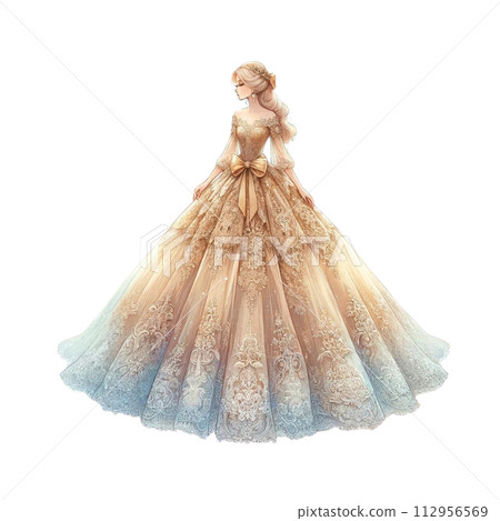 一個穿著豪華婚紗的女人的側身插圖生成人工智慧 112956569