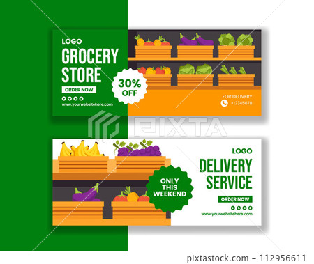 Grocery Store Horizontal Banner Flat Cartoon Hand Drawn Templates Background Illustration Grocery Store Horizontal Banner Flat Cartoon Hand Drawn Templates Background Illustration 112956611
