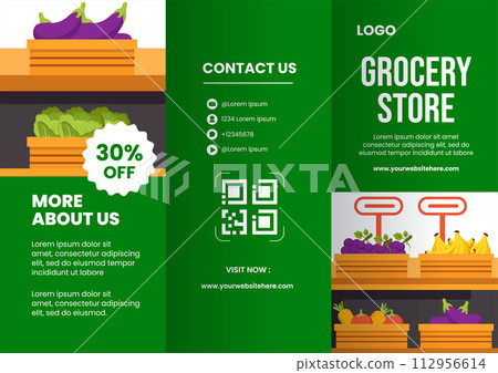 Grocery Store Brochure Flat Cartoon Hand Drawn Templates Background Illustration 112956614
