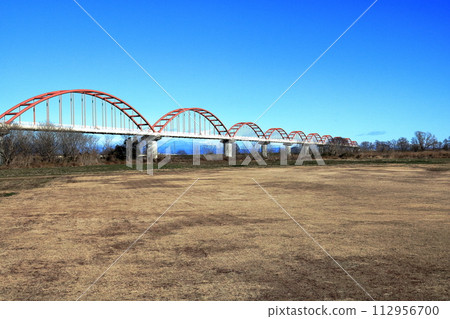 Japan's longest Arakawa aqueduct bridge spanning between Arakawa City and Kumagaya City 112956700